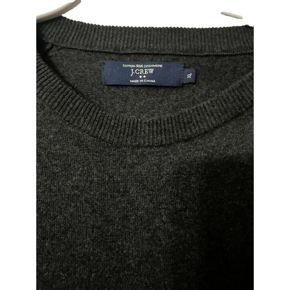 J.Crew Cotton with Cashmere Crewneck Sweater Mens XL Black Gray Pullover